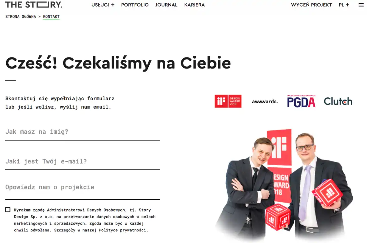 Strona kontaktowa The Story po polsku.